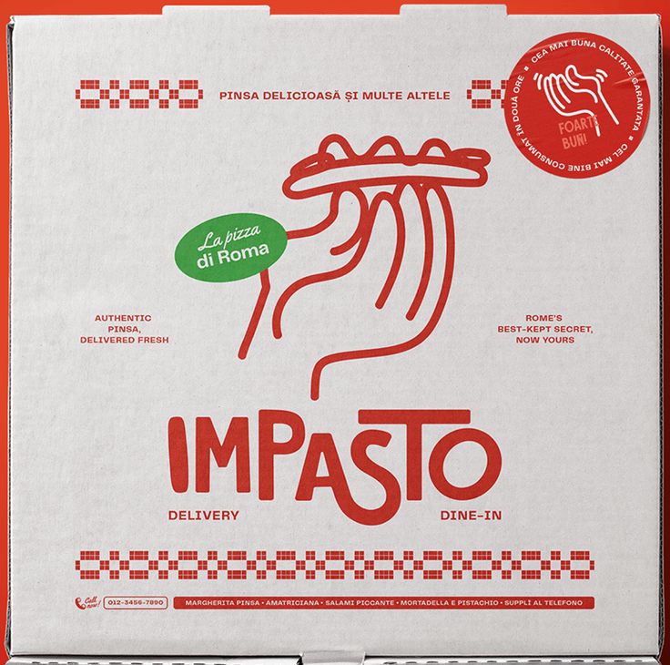 Impasto pizza box with an illustrated hand